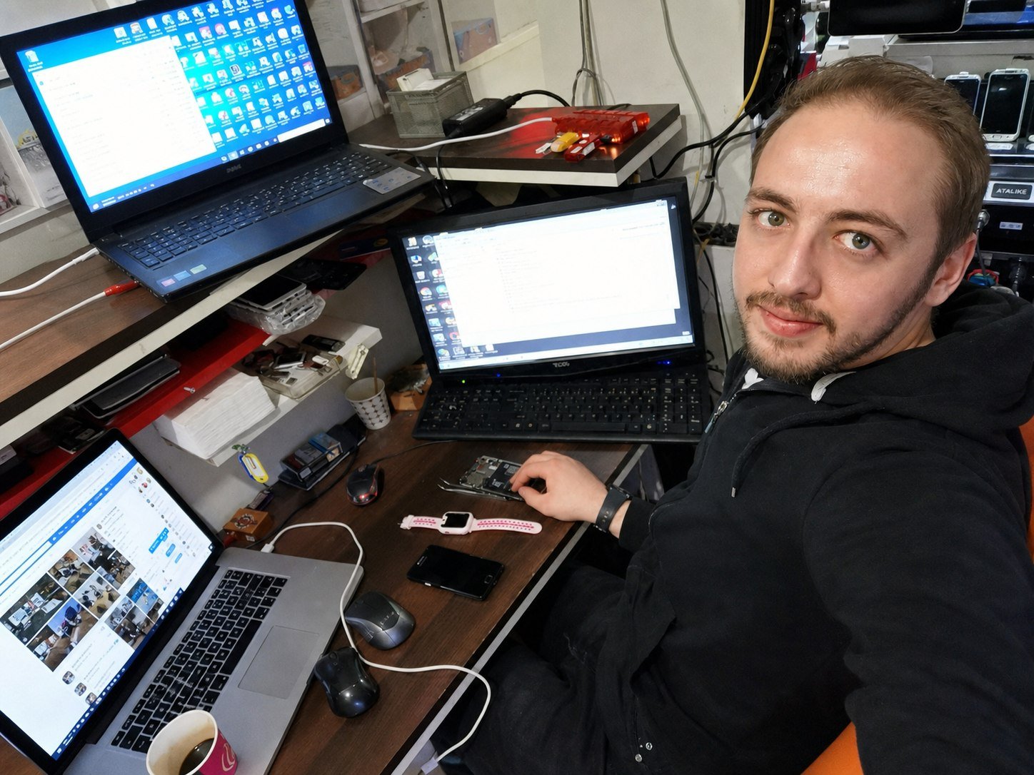 Basel working across three computers at once.